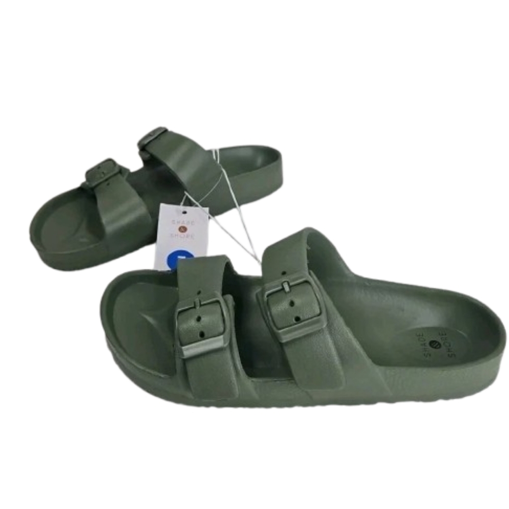 Shade & Shore Men's Sandals Casual  Foam Slip On Green Buckle Strap Size 7